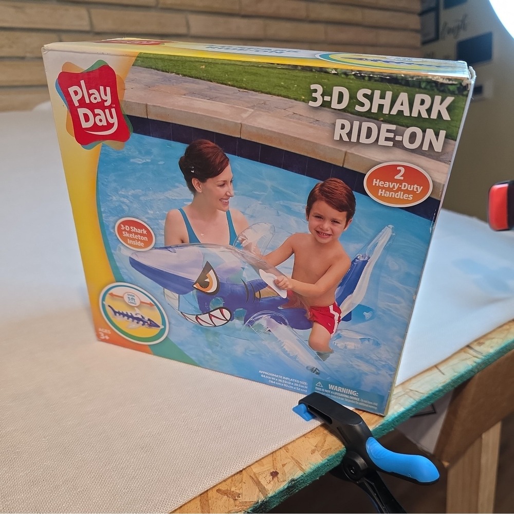 Play Day Clear Inflatable Shark Ride On Pool Rider Float NIB Blue - Picture 9 of 10